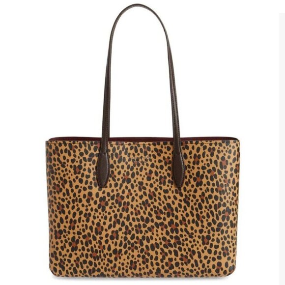 Kate Spade All Day Tote Leopard Brown Leather Shoulder Bag Purse Wristlet Set - Picture 10 of 10